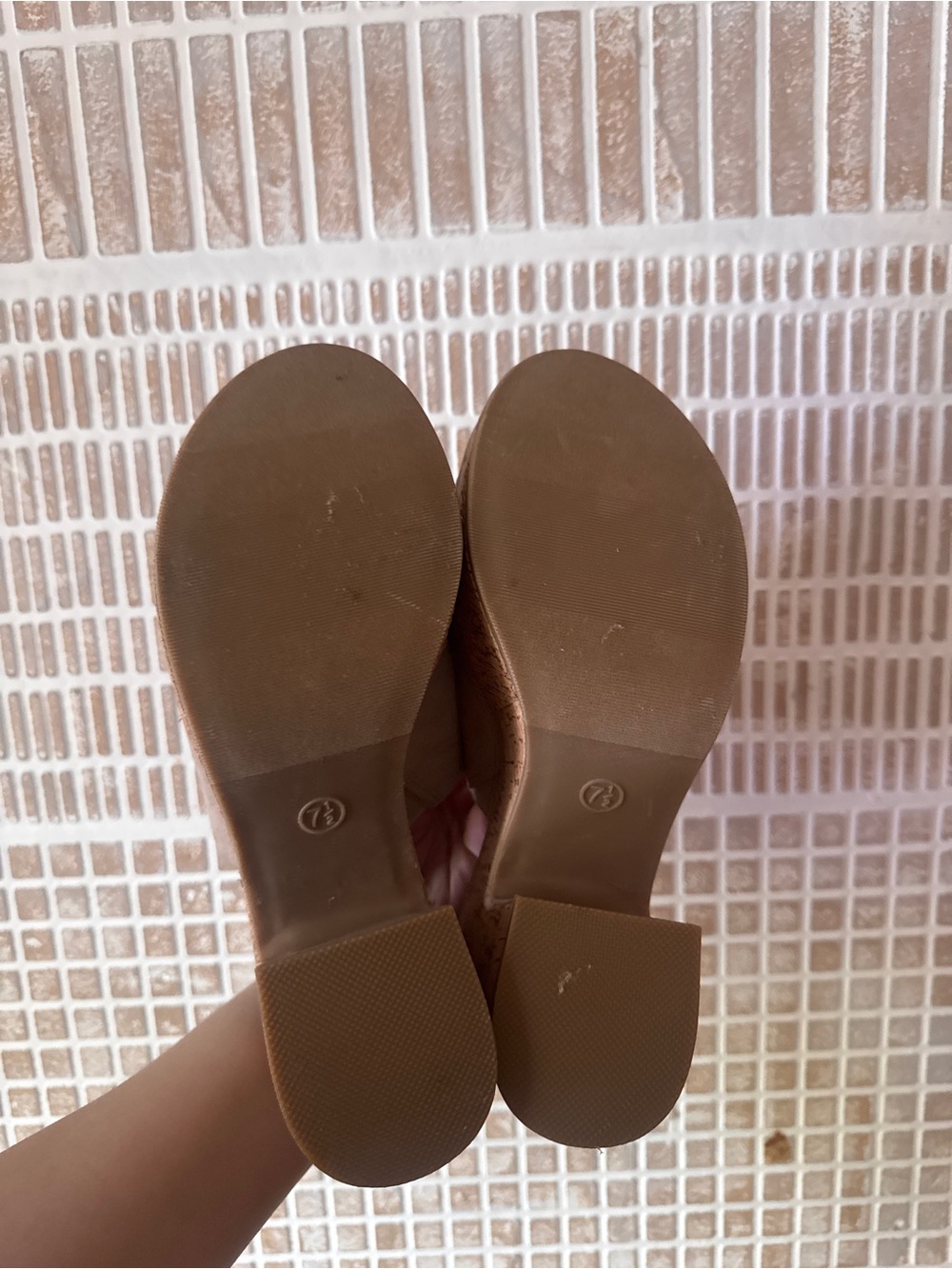Beige Suede Cork Platform Slide Heel - Size 7.5 - Picture 6 of 7